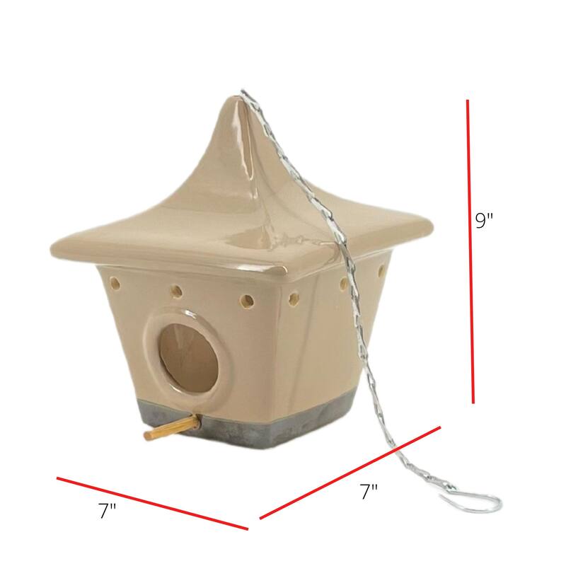 Ceramic 9-Inch Square Pagoda Birdhouse