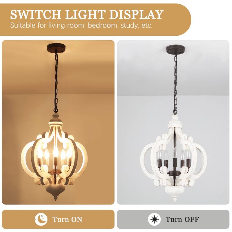 5-Light Country Wood Chandelier Light Fixture for Kitchen Island Dining Room
