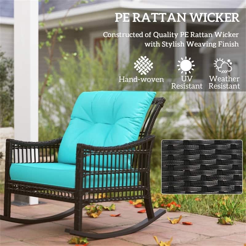 3 Piece PE Rattan Outdoor Patio Set with Rocker Chairs and Table
