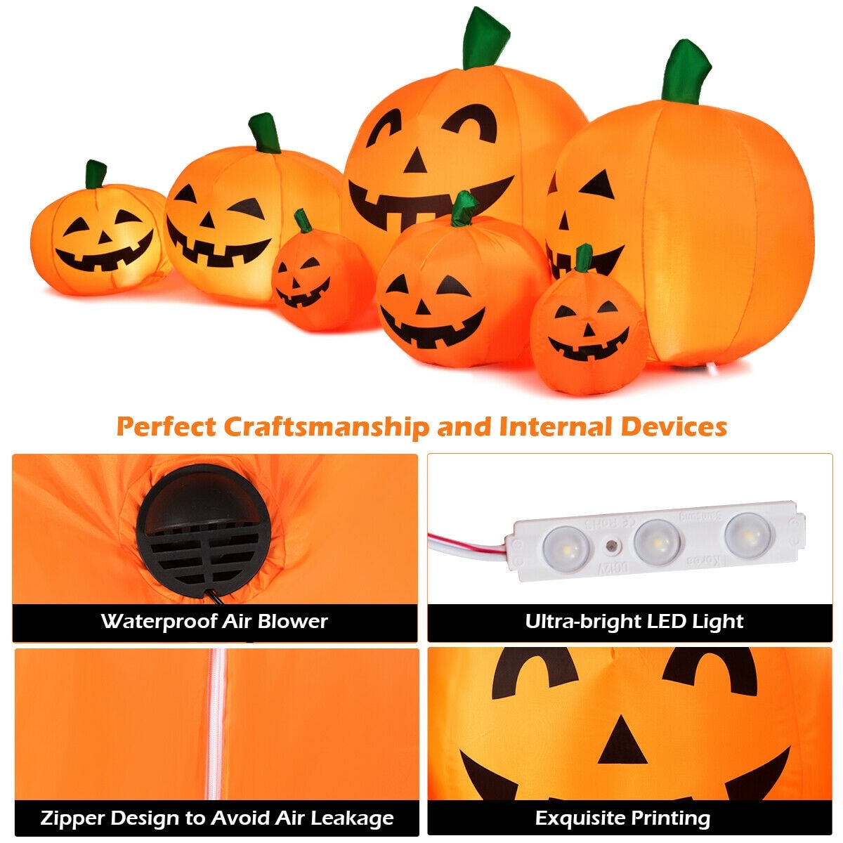 Gymax 7 5ft Inflatable Halloween Pumpkins Set 7 Pumpkins Patch W Overstock 29194958