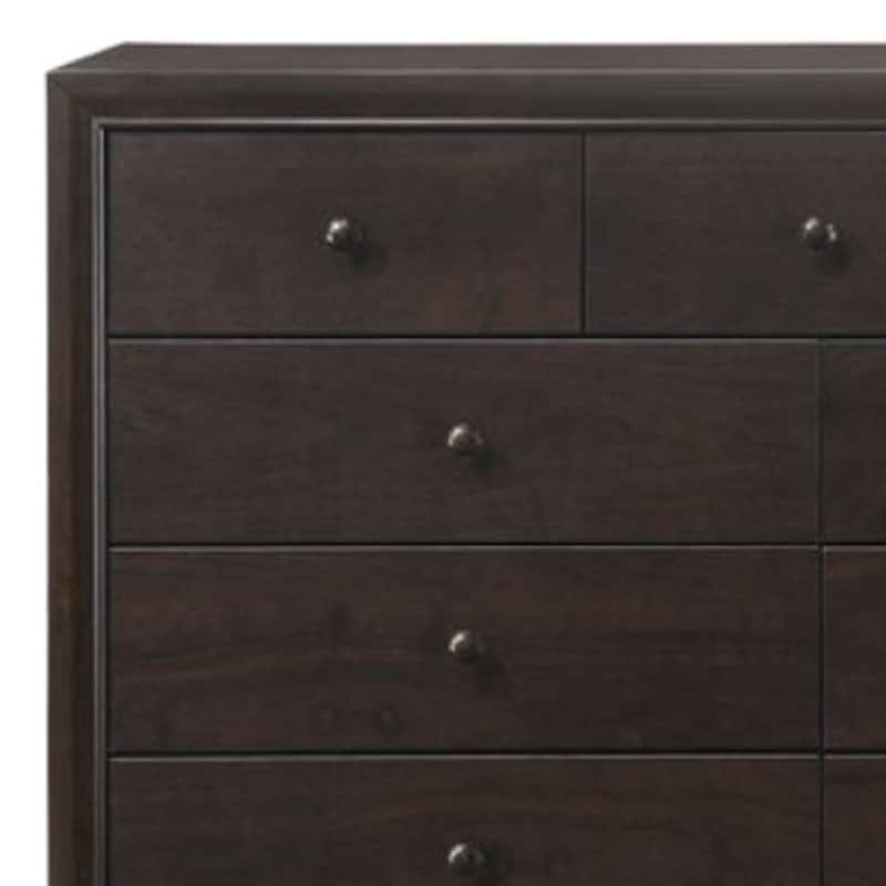 HomeRoots 57" Espresso Solid and Manufactured Wood Nine Drawer Double Dresser