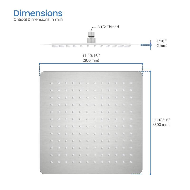 Cube 12" Metal Ultra Thin Profile Rain Shower Head 1.75 GPM