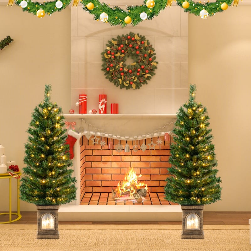 1PCS/ 2PC 4 FT Pre-Lit Potted Christmas Tree Artificial Entrance Décor