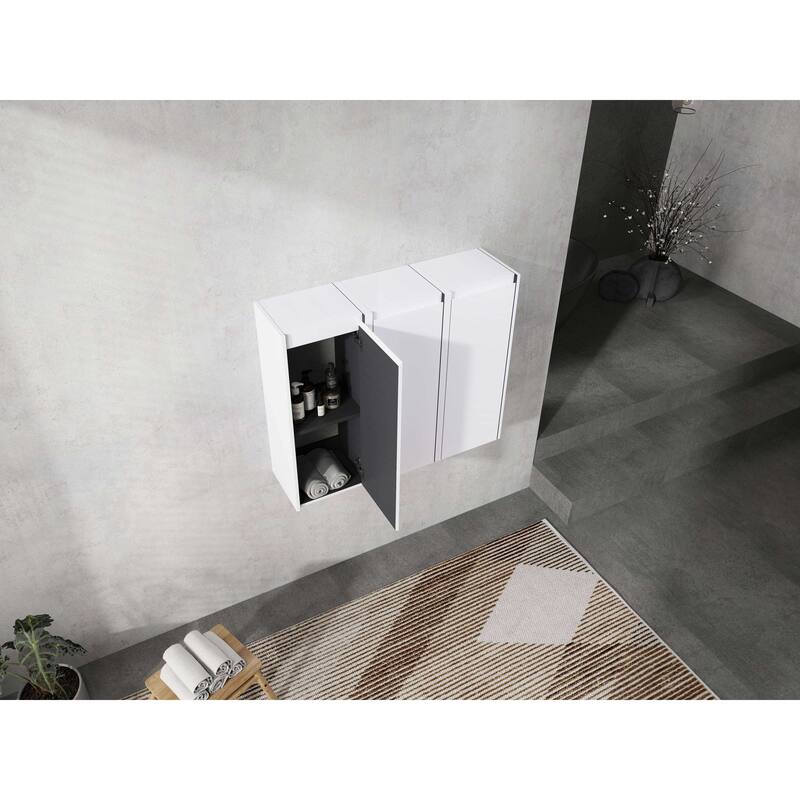 Modern Wall-Mounted Bathroom Side Cabinet with Soft-Close Doors, Floating Design, 6 Storage Compartments, 12-Inch Width - 35.43X29.5 in 12"white-sC00112*3 - White + Plywood