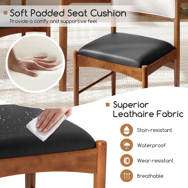 Gymax Wooden Dining Chair Set of 2 w/ Rubber Wood Frame Faux Leather
