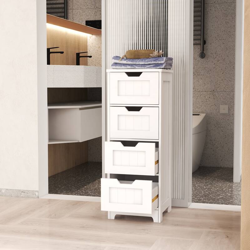 White 32.68"Tall Bathroom Storage Cabinet with 4 drawers and 1 door