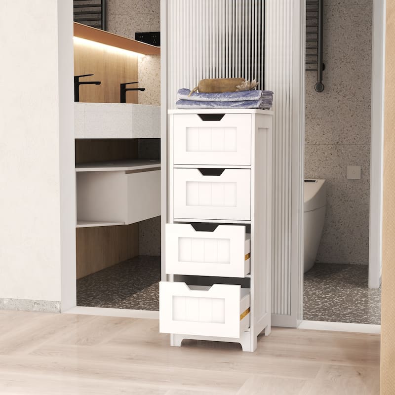 White Freestanding Storage Cabinet With 4 Drawers - White