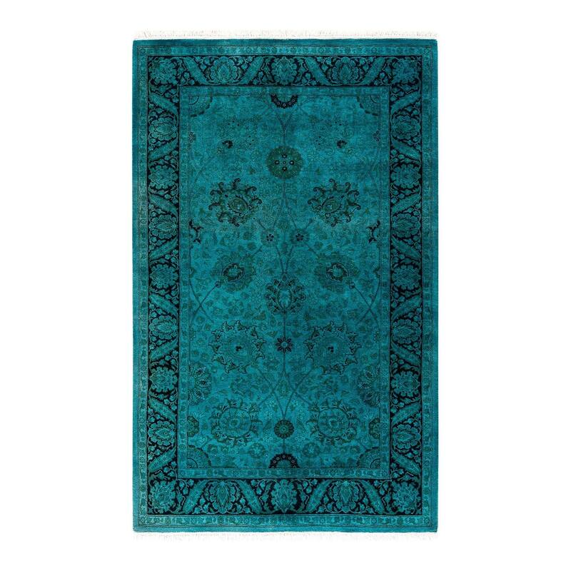 Overton Hand Knotted Wool Vintage Inspired Modern Contemporary Overdyed Blue Area Rug - 3' 2" x 5' 0"