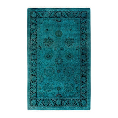 Overton Hand Knotted Wool Vintage Inspired Modern Contemporary Overdyed Blue Area Rug - 3' 2" x 5' 0"