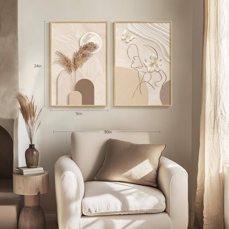 Set of 2 Tan and Cream Beige Canvas Prints Paintings Artwork