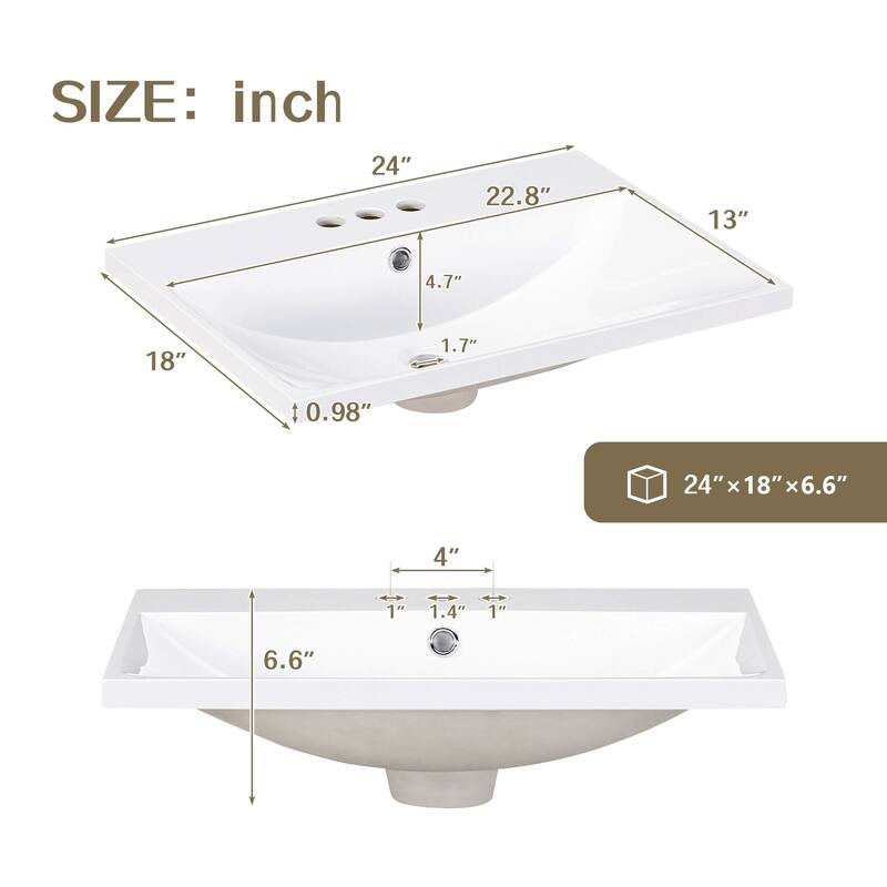 24 Inch MDF Freestanding Bathroom Vanity Set in White Integrated Ceramic Sink - 24" x 32" in.