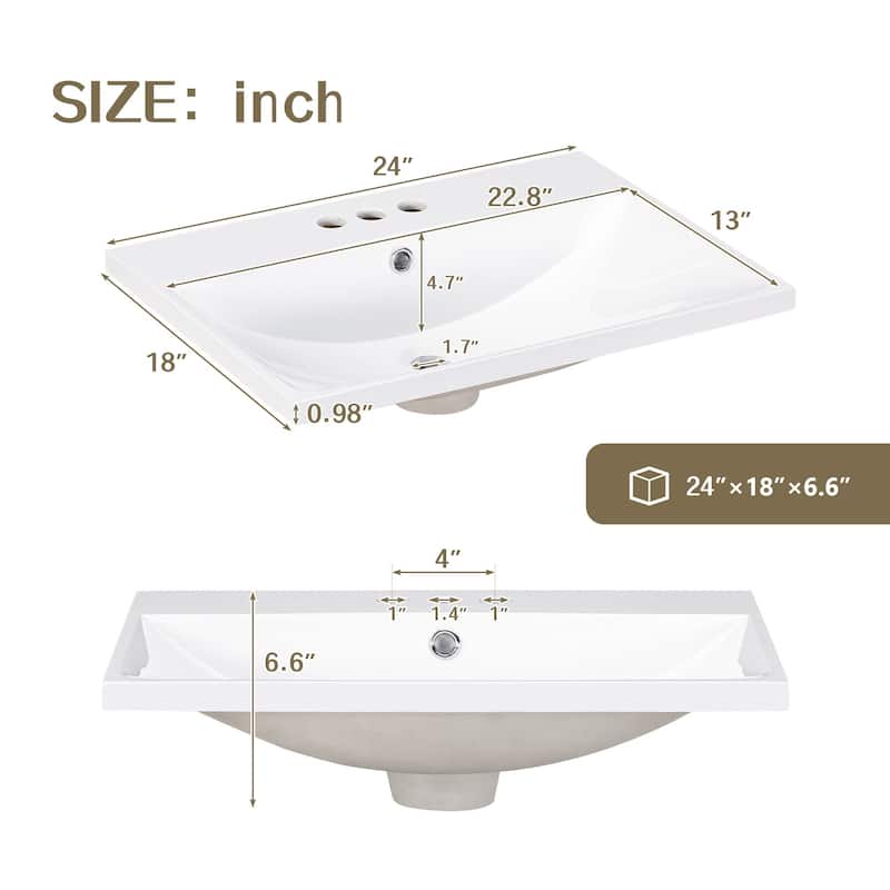 24 in. Freestanding Bath Vanity in Nature with White Ceramic Top