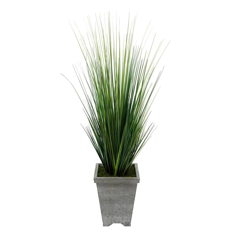 Faux 4ft PVC Grass in Washed Wood Planter - Grey