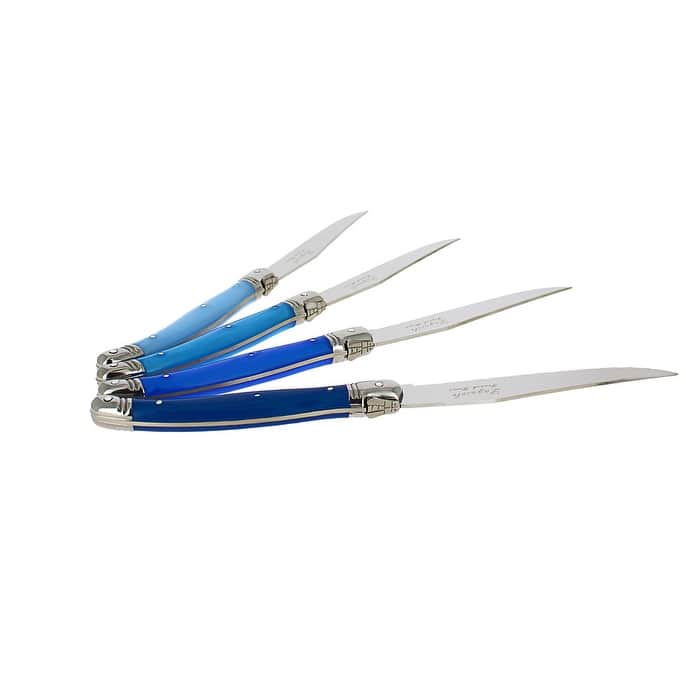French Home Set of 4 Laguiole Steak Knives, Shades of Blue