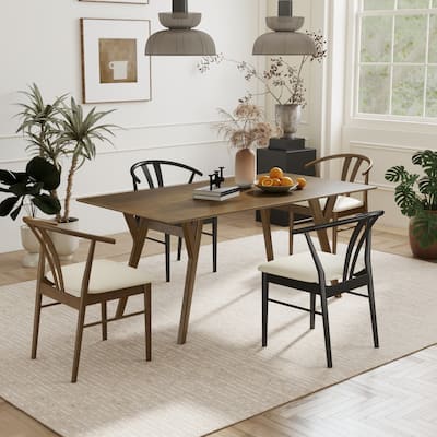 Roundhill Furniture Lavin Modern 5-Piece Dining Set, Dining Table with 2 Walnut and 2 Black Curved Back Chairs