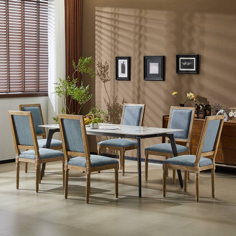 Modern 6 Piece Fabric Dining Chair with Backrest Cushions Wooden Legs for Dining Room Kitchen Living Room Bedroom - Blue