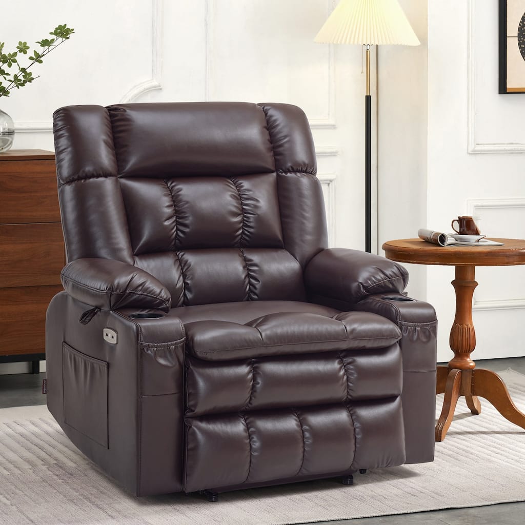 MCombo Dual Motor Power Lift Recliner Chair sofa with Massage and Heat, Infinite Position, Faux Leather R7897 (Medium-Wide)