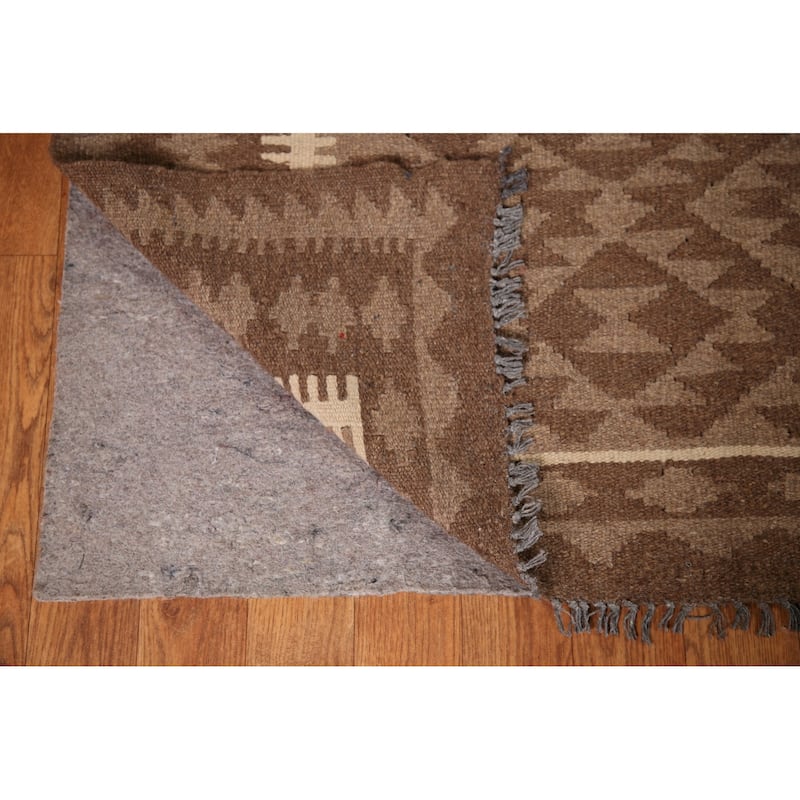 Brown Geometric Kilim Oriental Area Rug Hand-woven Wool Carpet - 7'3" x 9'9"