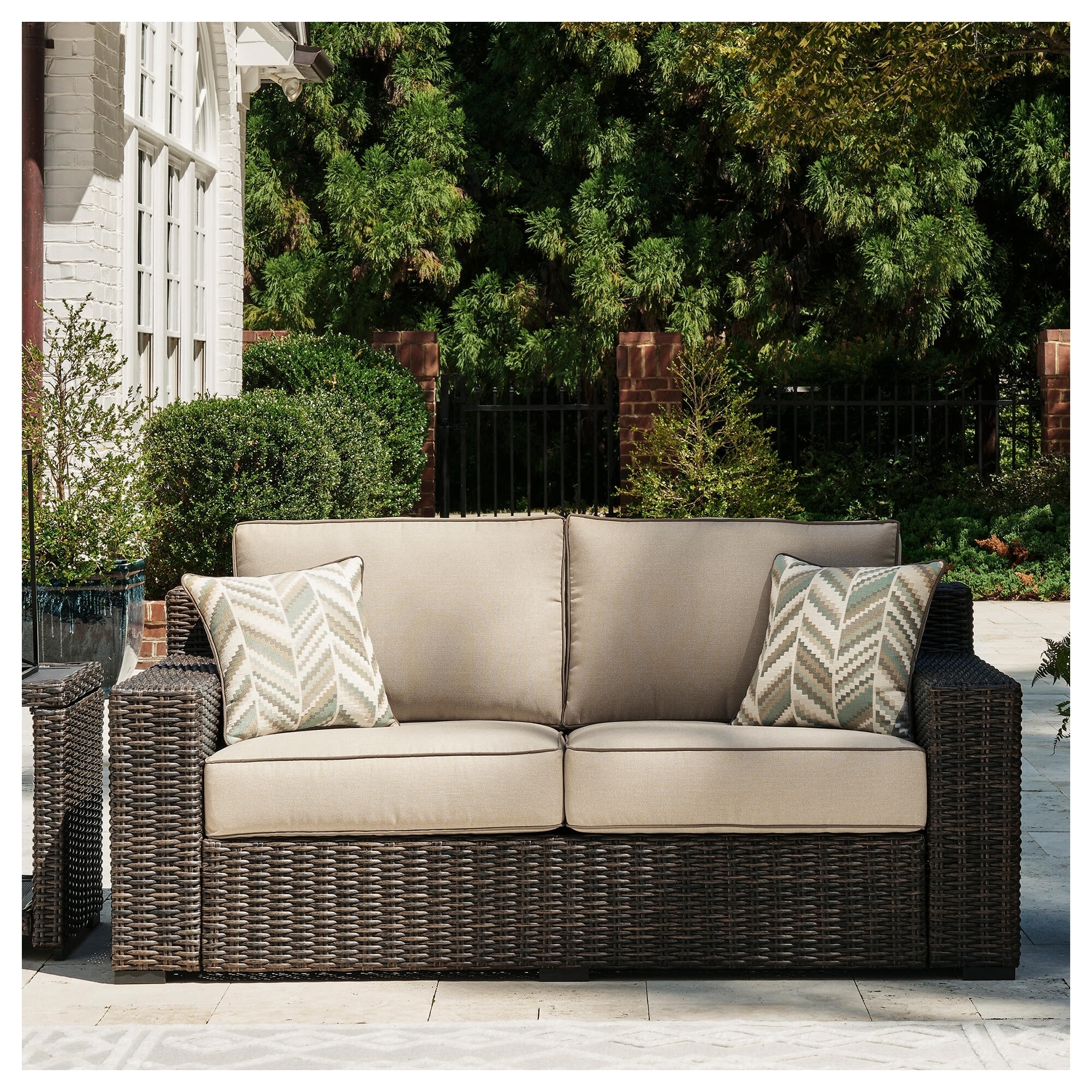 Signature Design by Ashley Coastline Bay Brown Outdoor Loveseat with Cushion - 71" W x 36" D x 36" H