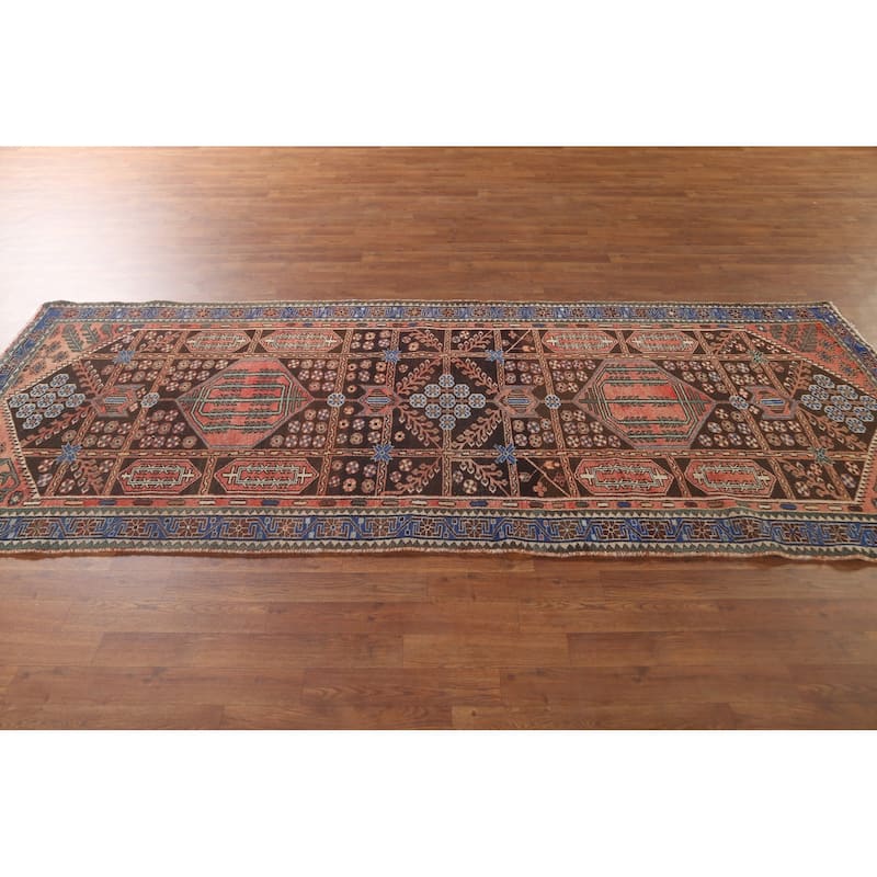 Brown Bakhtiari Persian Vintage Runner Rug Handmade Wool Carpet - 3'10"x 9'6"