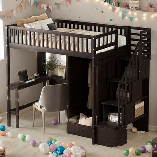Elegance Unique Design Wood Full Size Loft Bed With Ladder,Beautiful Kid Bed