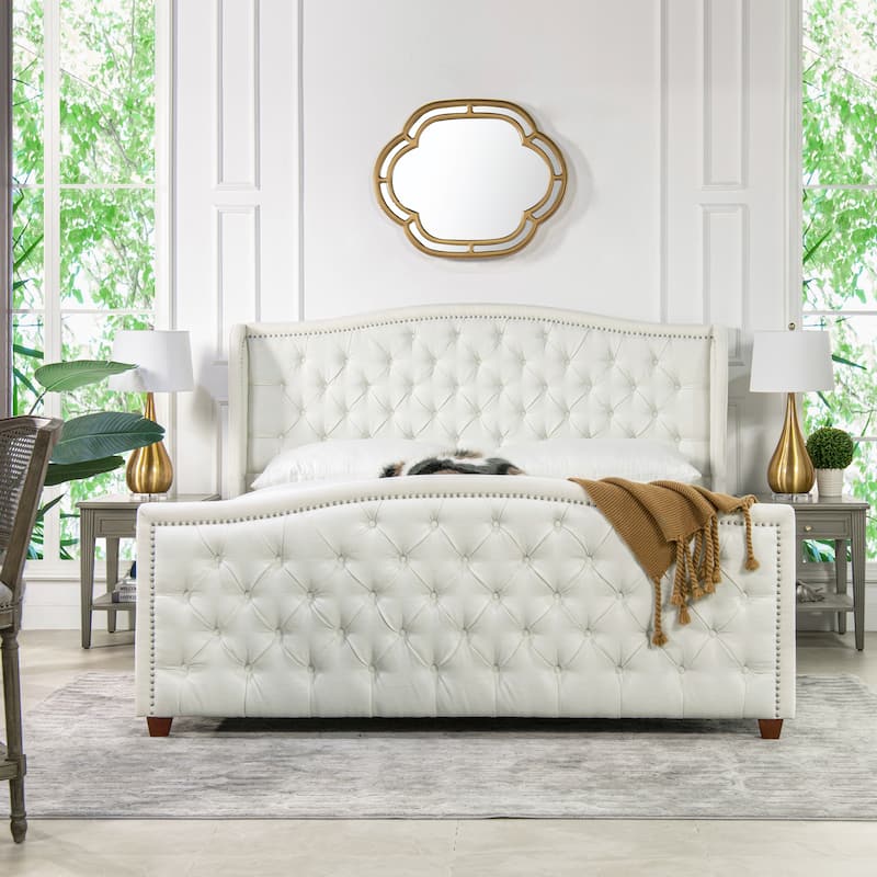 Angelina Upholstered Tall Tufted Wingback Bed Frame