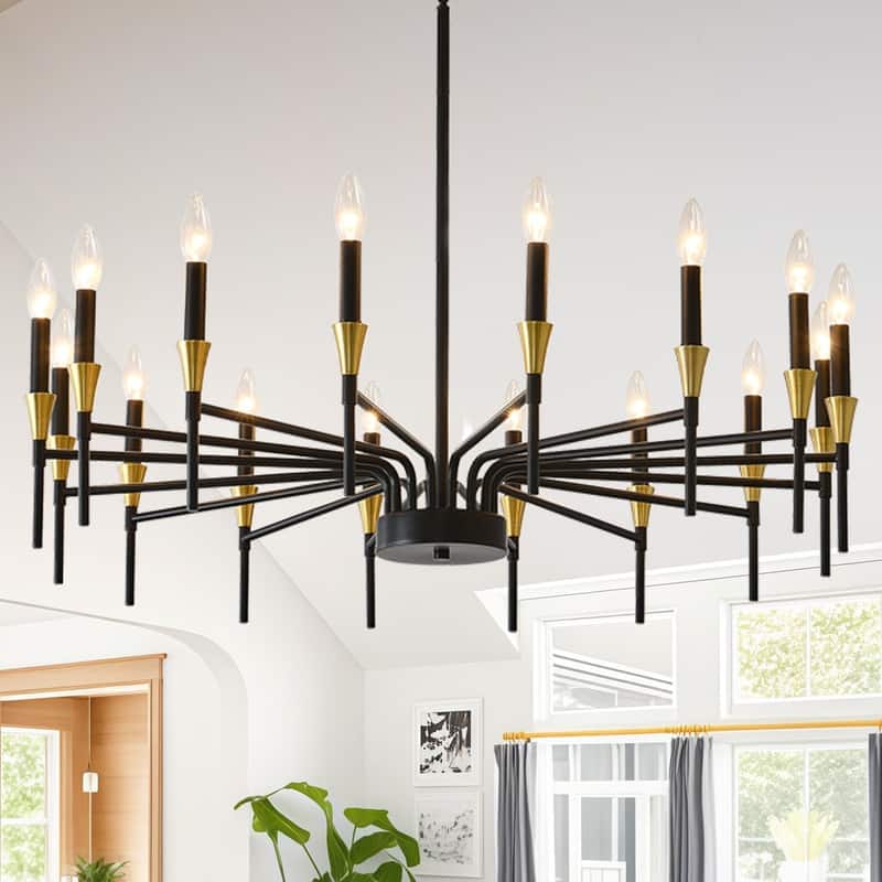 Modern Black Gold Farmhouse Chandelier Large Candle Chandeliers