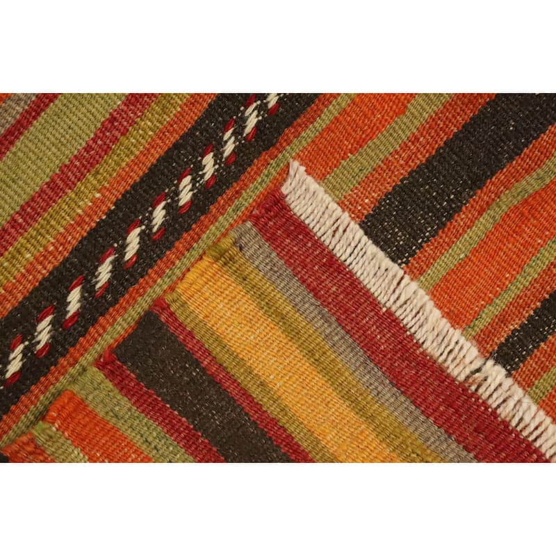 Hand Woven Oriental 100% Wool Carpet Southwestern Geometric Multi-Colored Kilim Runner Rug - 12' 4'' X 4' 1''