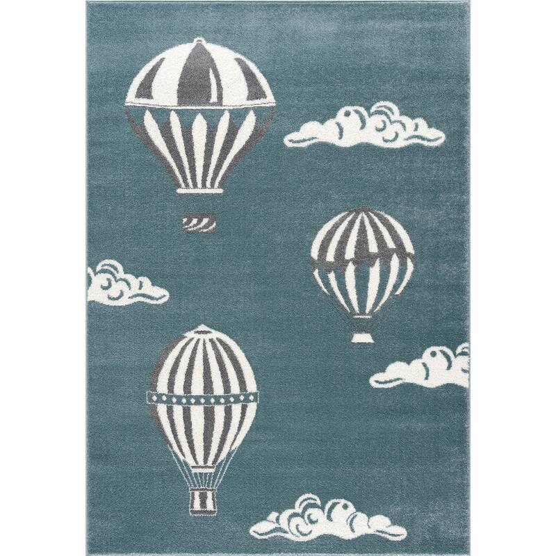 Abani Play Contemporary Blue Hot Air Balloon Indoor Area Rug