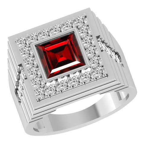 Garnet, Topaz Sterling Silver Square Engagement Ring by Orchid Jewelry