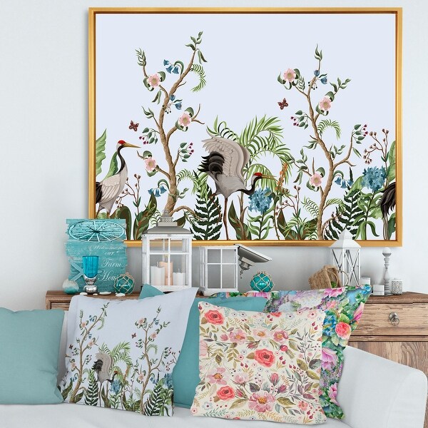 Designart 'Border With Cranes & Peonies In Chinoiserie Style