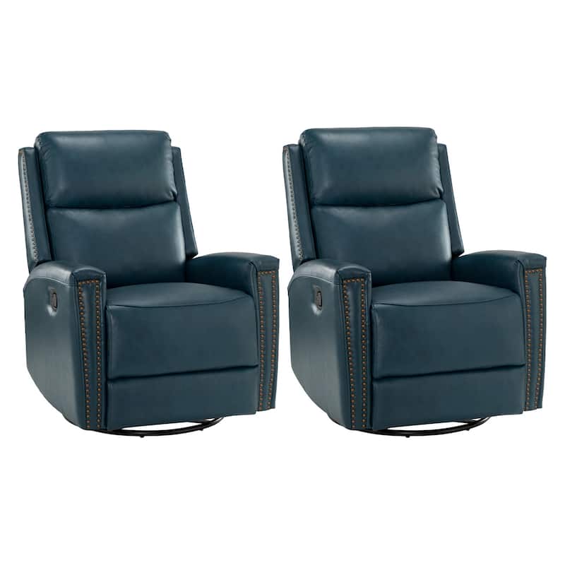 Fiacro 30.31"Wide Modern Genuine Leather Wingback Swivel Rocker Recliner with Nailhead Trims, Set of 2