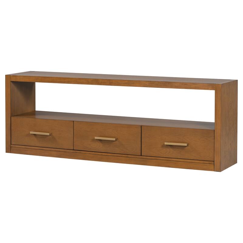 74" Wood TV Stand Wide Top Media Console Table w/ 3 Drawers, Metal Handles, Classic Entertainment Center for Living Room
