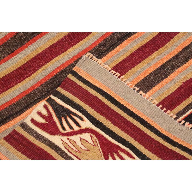 Hand Woven Oriental 100% Wool Carpet Southwestern Tribal Multi-Colored Kilim Area Rug - 9' 6'' X 4' 10''