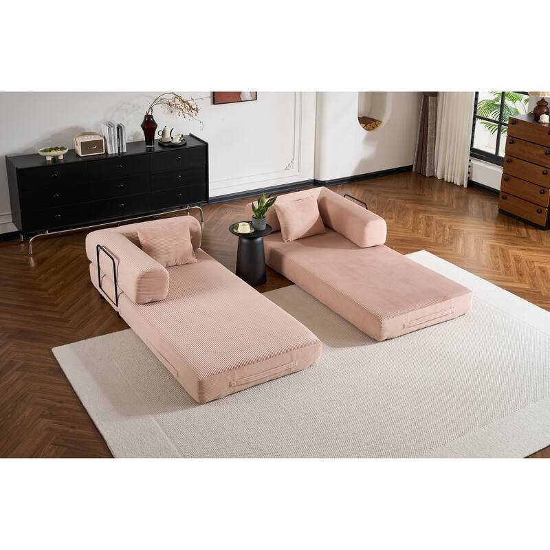 Convertible Sleeper Sofa Bed with Pillow, Modern Corduroy Folding Mattress Couch, Floor Sofa Lounge for Compact Spaces