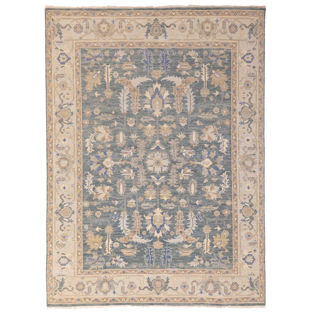 ECARPETGALLERY Hand-knotted Modern Oushak Teal Wool Rug - 9'0 x 11'10