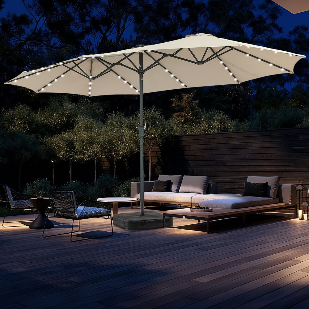 Autlaycil 15 ft Patio Umbrella with Base & 48 LED lights for Outdoor Umbrella