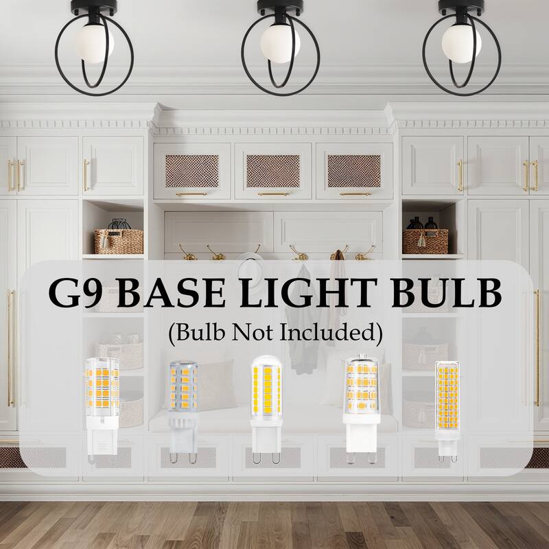 1-Light Semi-Flushmount Iron Metal Lamp with Frosted Glass Shade