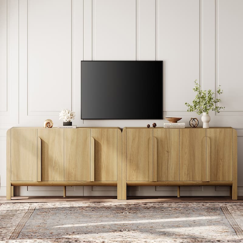 WAMPAT Modern TV Stand For Tvs Up To 120 Inch, 2 In 1 Wood Entertainment Center TV Console With Doors And Adjustable Shelves - Walnut