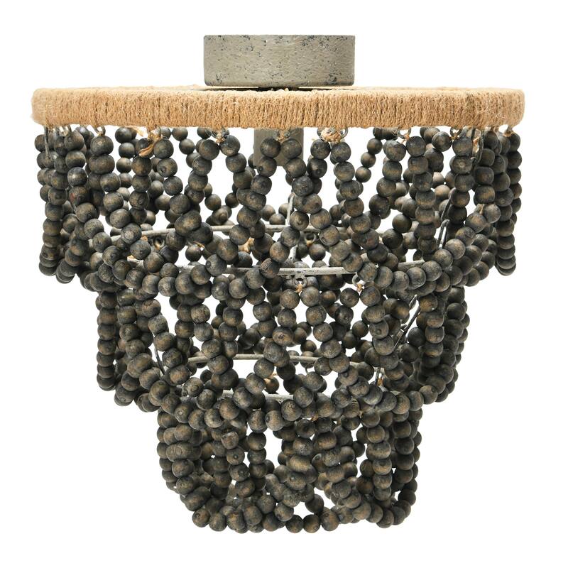 3-Tier Draped Wood Bead Semi-Flush Mount Chandelier - 15.1"L x 15.1"W x 15.4"H