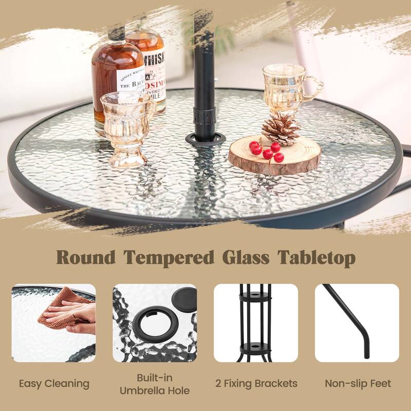 4PCS Patio Bistro Set Folding Chairs Round Bar Table & Umbrella