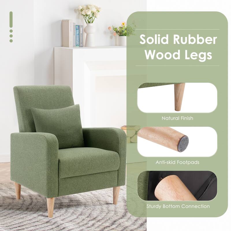 Modern Accent Chair with Pillow & Walnut Legs - Lounge Seat for Living Room, Compact Design