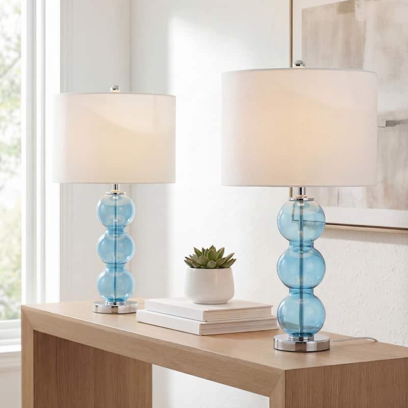 Ella 27" Glass Triple-Sphere LED Table Lamp, Mercury Silver/Chrome (Set of 2) by JONATHAN Y - Sky Blue