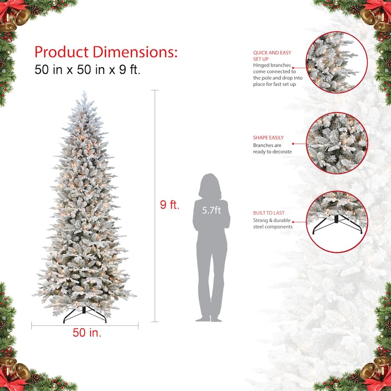 Puleo International 9 ft Slim Flocked Northern Fir Artificial Christmas Tree