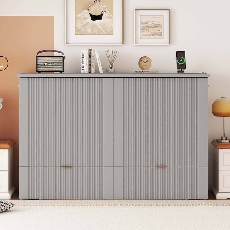 Full Size Murphy Bed Wall Bed with drawer and USB Ports