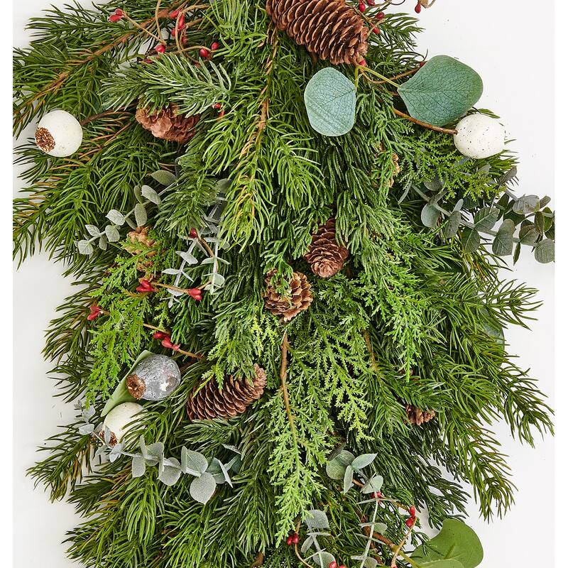 30" Christmas Artificial Spruce Evergreen Pine Cypress Pine Cones & Fig Teardrop Swag - 30
