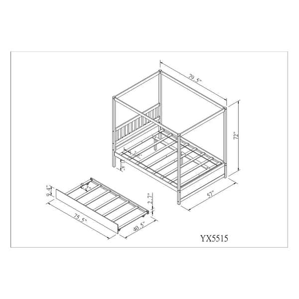 Full Size Canopy Bed with Trundle, Full Kids Wood Platform Bed Frame w/Headboard Wooden Twin Trundle Bed, No Box Spring Needed