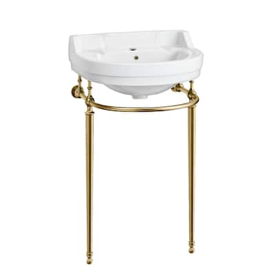 Whitehaus Console Sink With Semi-Circular Bowl, Metal Leg Supports and Front Towel Bar.