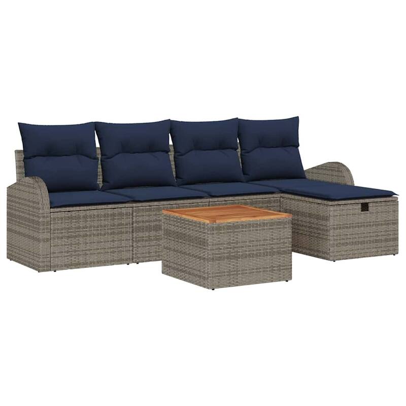 vidaXL 6 Garden Sofa Set with Cushions Black/Grey Poly Rattan - 92.1 x 46.1 x 27.2