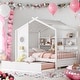 preview thumbnail 1 of 7, Wooden Full Size House Bed with Trundle, Modern Design for Kids with Storage Shelf White